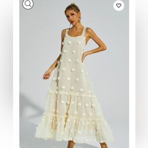 Women's Cream Pom-Pom Ethereal Maxi Dress